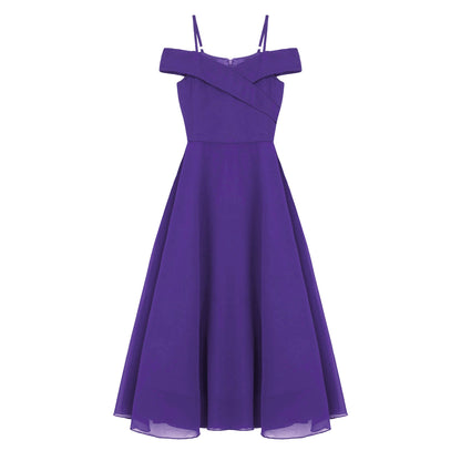 Girls Chiffon Off-the-Shoulder Adjustable A-Line Dress (Age 4-16 YRS)