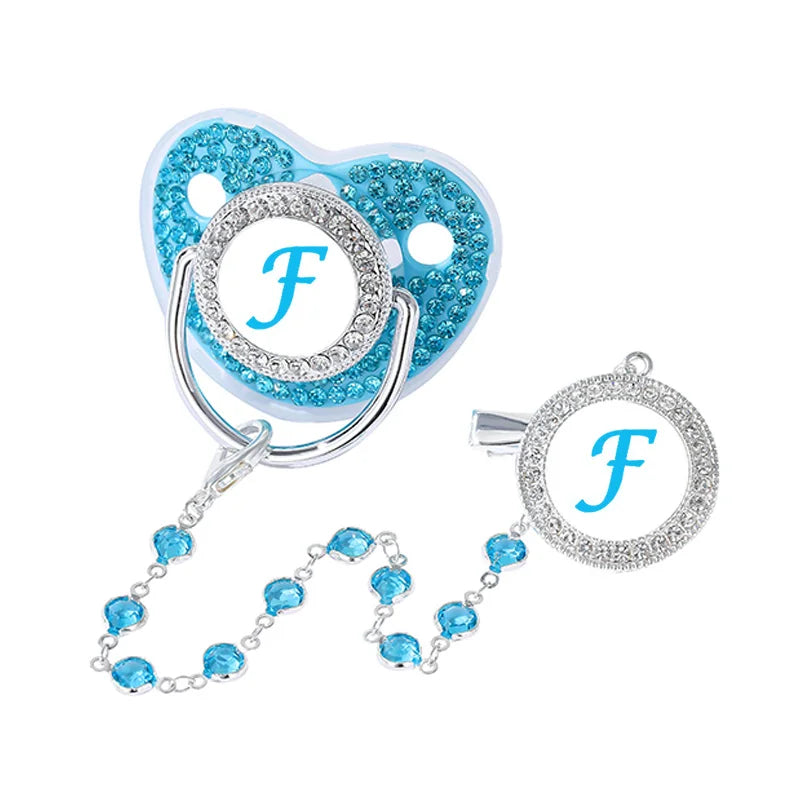 Baby Blue Zircon Rhinestone Luxury Pacifier Dummy Clip