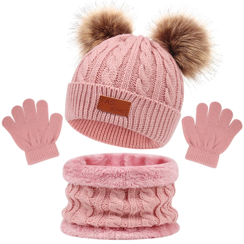 Baby/Toddler Hat Scarf & Gloves Set (Age 12M-5YRS) Deep pink 2 1-5Y