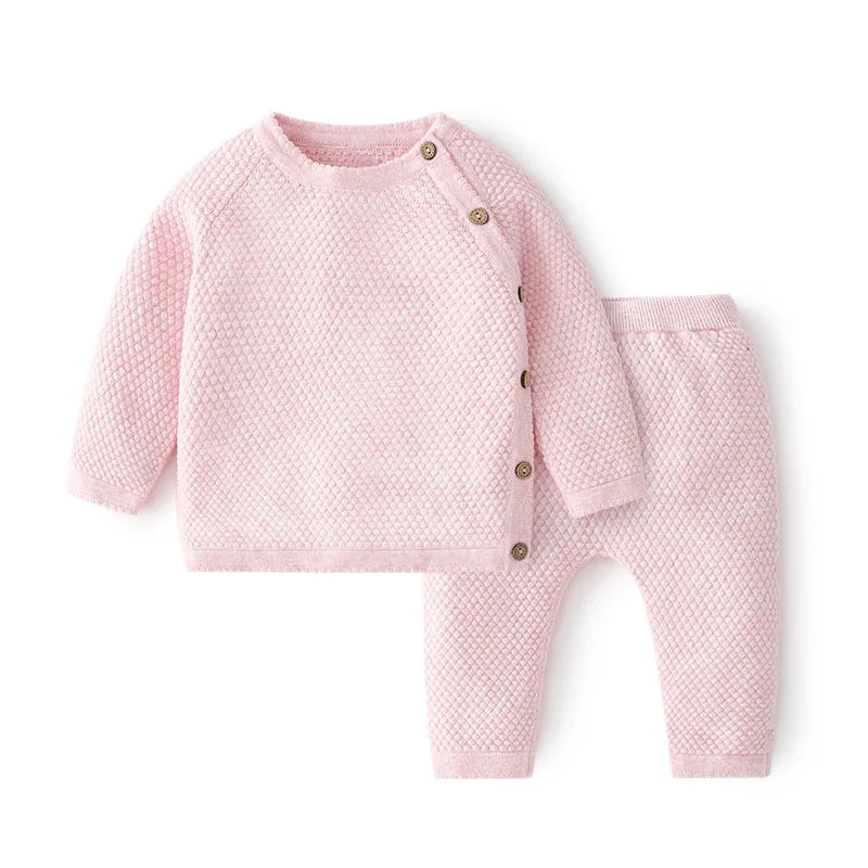 Baby Girls/Boys Cotton Tops & Trousers Knitted Set (Age Newborn-3YRS) Pink