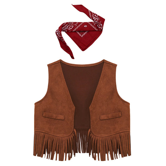 Baby Girls/Boys Western Cowboy  Costume Suede Tassels Vest (Age Newborn-5 YRS)