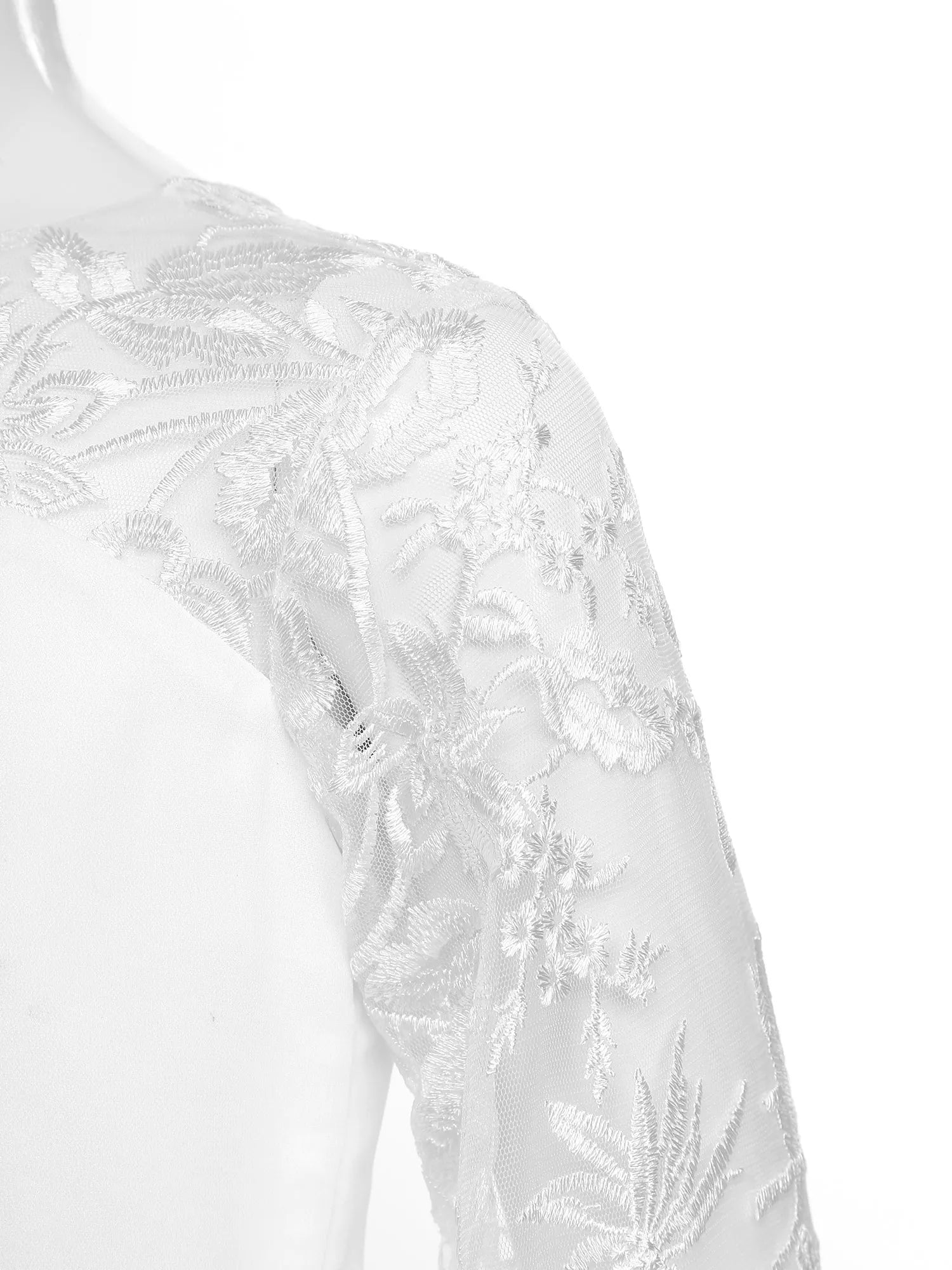 Girls Chiffon Long Sleeve High Waist Mesh Embroidery Dress (Age 8-16 YRS)