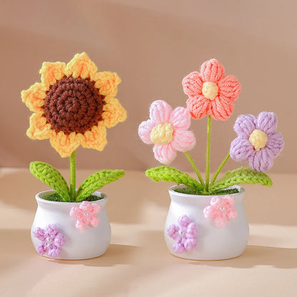 Handmade Knitted Sunflower Tuilp Flowers Desktop Ornament Decoration
