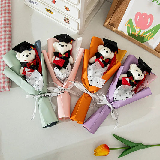 Handmade Flower Graduation Plush Teddy Bear Gift Bouquet