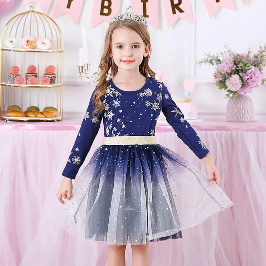 Girls Navy Snowflake Tulle Dress (Age 3-12YRS) Navy