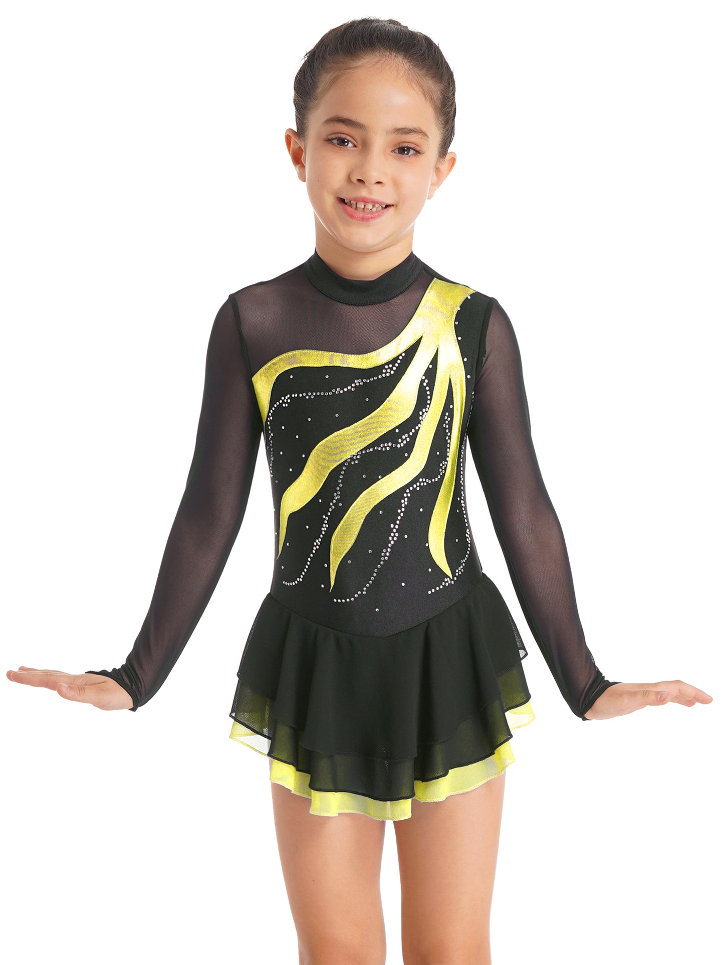 Girls Rhinestone Figure Skating Leotard Dress (Age 6-16 YRS)