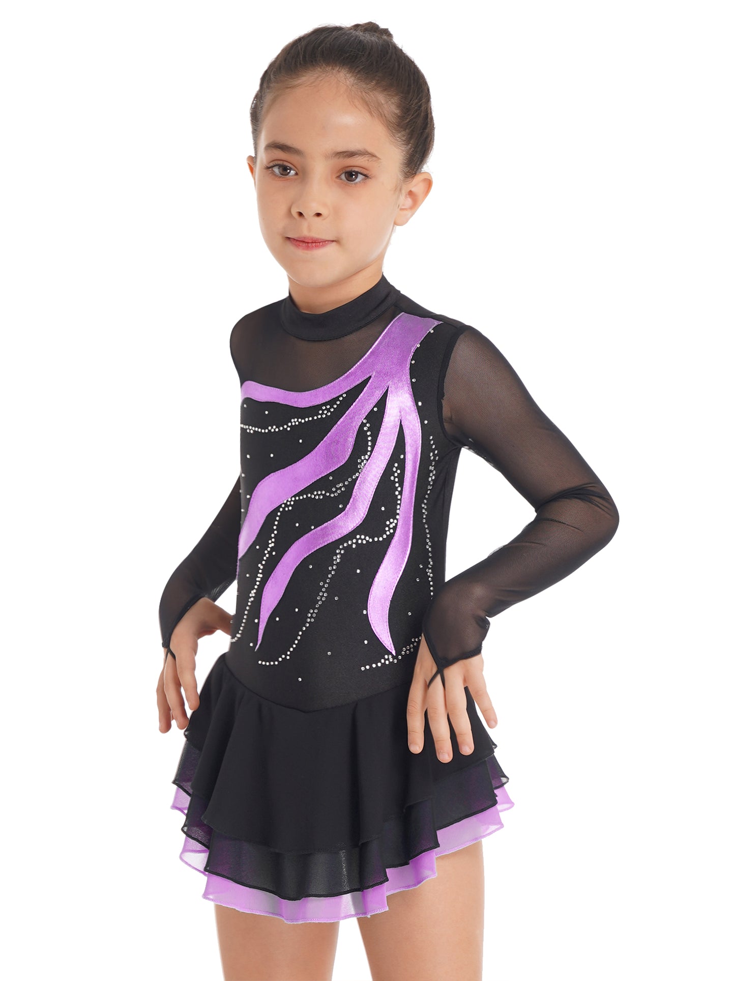 Girls Rhinestone Figure Skating Leotard Dress (Age 6-16 YRS)