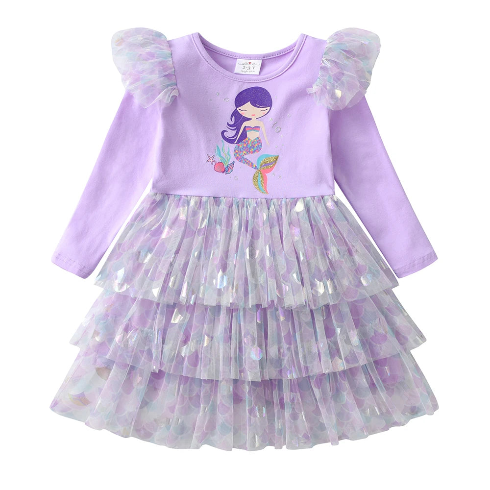 Girls Purple Layered Mermaid Dress (Age 3-12YRS) Purple