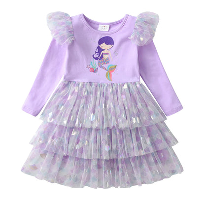 Girls Purple Layered Mermaid Dress (Age 3-12YRS) Purple
