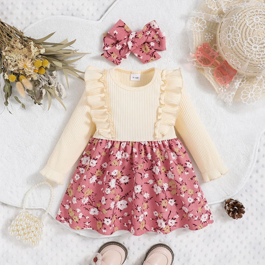 Baby Girls Long Sleeved Dress (Age 6M-3YRS) Beige