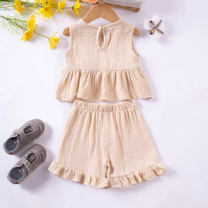 Baby/Toddler Sleeveless Bowknot Ruffled Vest Camisole & Shorts (Age 6M-5YRS)
