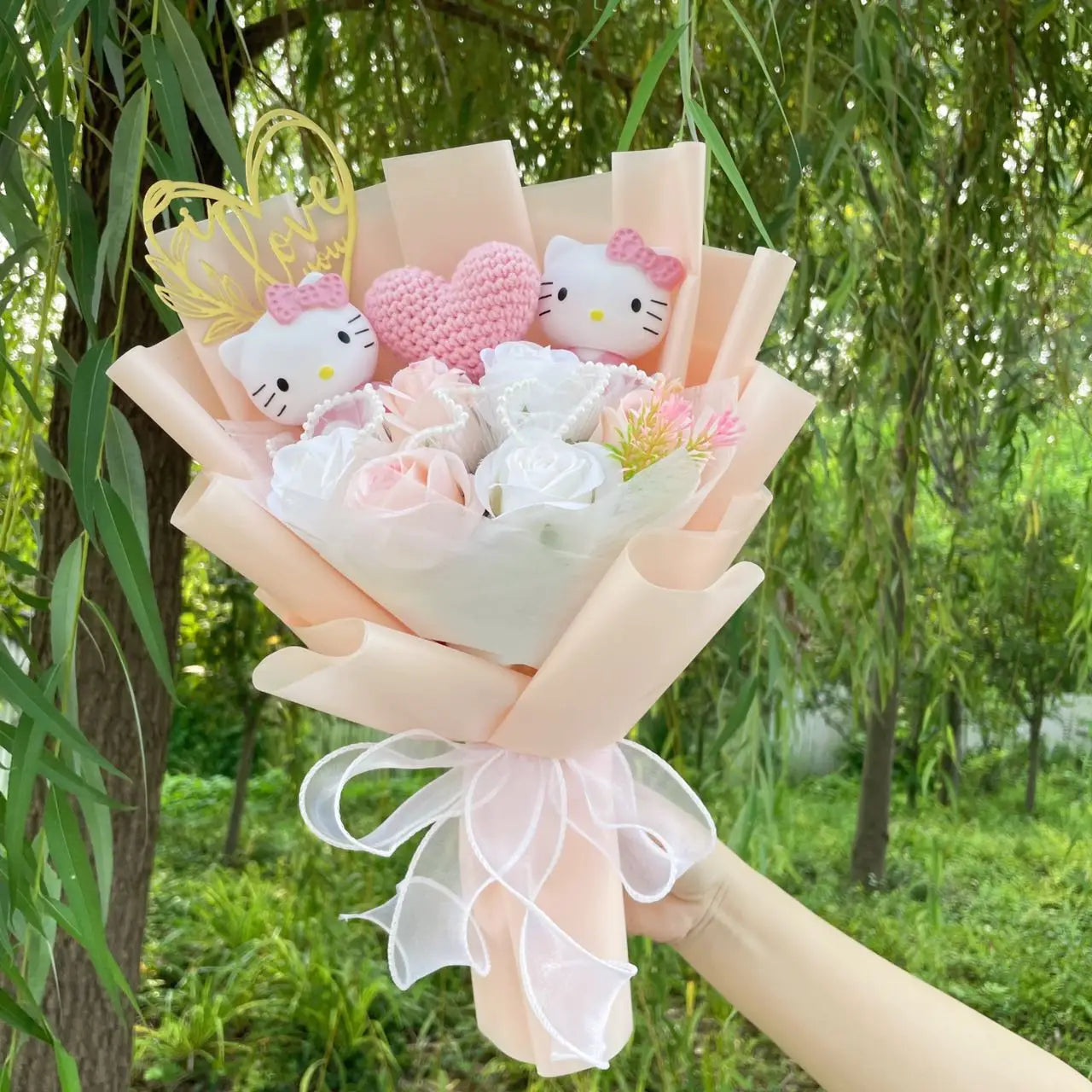 Hello Kitty Plush Flower Gift Bouquet – 35cm in Gift Box | Sanrio-Inspired Keepsake Arrangement