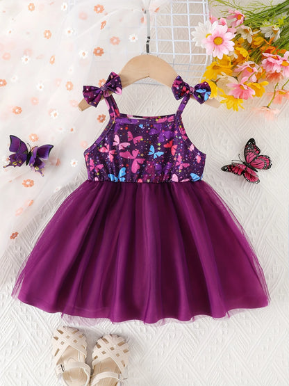 Girls Purple Butterfly Print Tulle Dress (Age 6M - 3 Yrs) Purple 2-3Y
