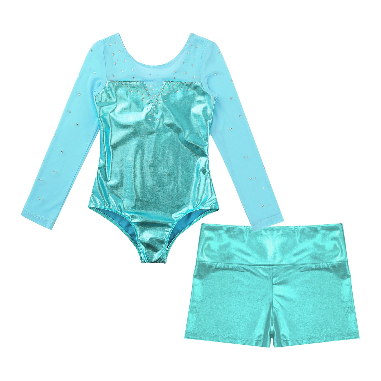 Girls Sparkly Rhinestone Ballet Dance Gymnastics Leotard & Shorts (Age 4-12 YRS)