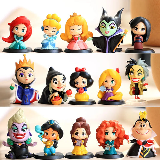 Q Version Anime Figures – Disney Princesses & Villains | 6 Pack or 9 Pack Collectible Set