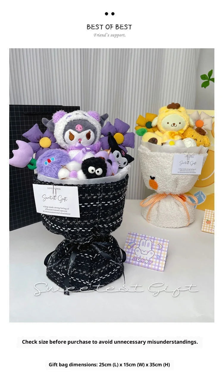 Sanrio Plush Flower Bouquet | Cute Cartoon Plush Dolls • Everlasting Plush Flowers