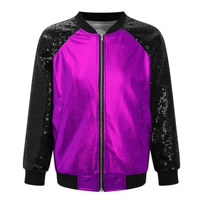 Girls Metallic Long Sleeve Zipper Jacket (Age 6-16 YRS)
