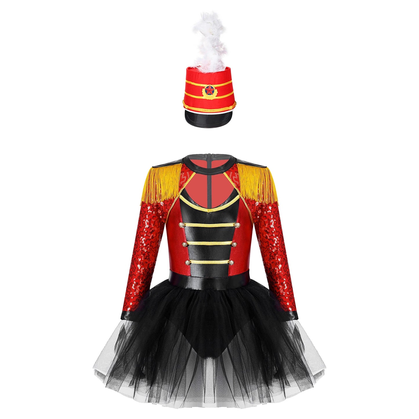 Girls Circus Ringmaster Magician Sequin Leotard Tutu Dress Costume (Age 6-16 YRS)