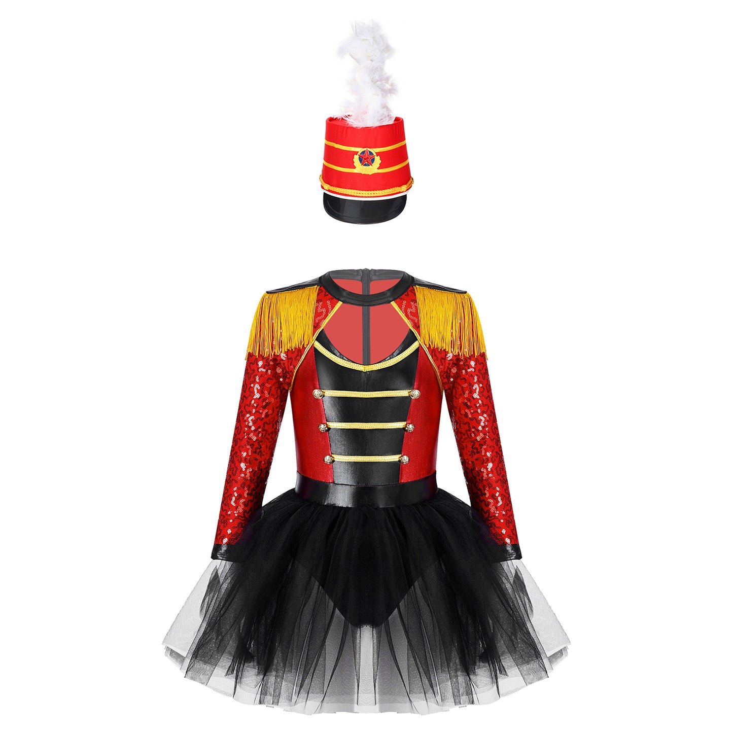 Girls Circus Ringmaster Magician Sequin Leotard Tutu Dress Costume (Age 6-16 YRS)