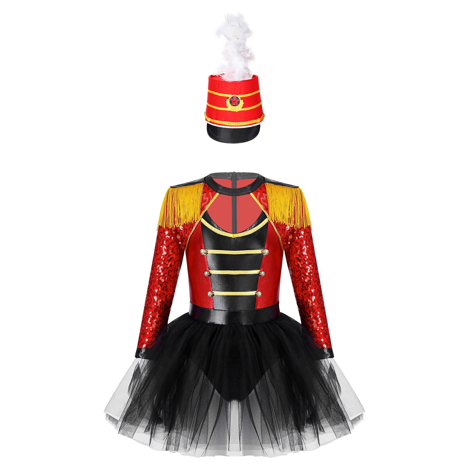 Girls Circus Ringmaster Magician Sequin Leotard Tutu Dress Costume (Age 6-16 YRS)