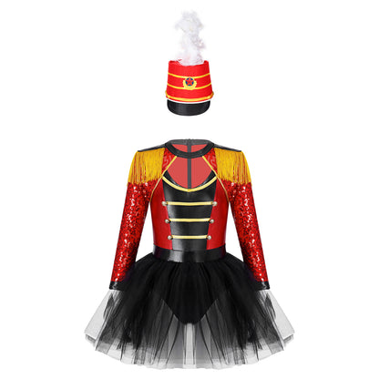 Girls Circus Ringmaster Magician Sequin Leotard Tutu Dress Costume (Age 6-16 YRS)