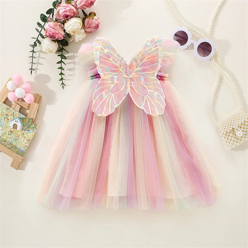 Girls Butterfly Tulle Dress (Age 9M-5YRS) Light Pink