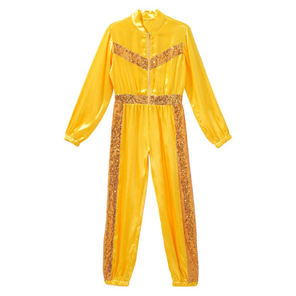 Girls Sequin Satin m Long Sleeve Zipper Jumpsuit (Age 6-16 YRS)