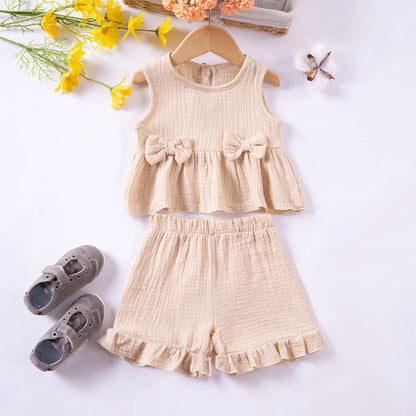 Baby/Toddler Sleeveless Bowknot Ruffled Vest Camisole & Shorts (Age 6M-5YRS)