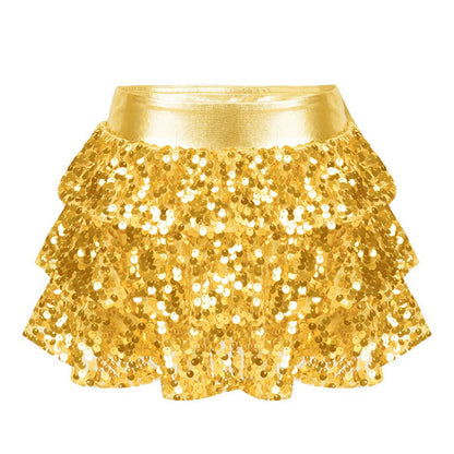 Girls Tiered Ruffle Dance Metallic Shiny Shorts (Age 4-16 YEARS) Gold