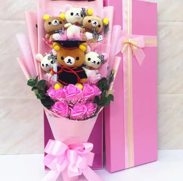 Graduation Teddy Bear Plush Flower Gift Bouquet | Keepsake for Graduation & Celebrations - Valentines Gift Pink