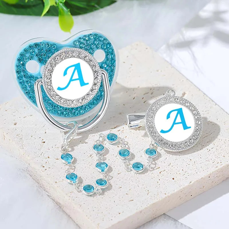 Baby Blue Zircon Rhinestone Luxury Pacifier Dummy Clip