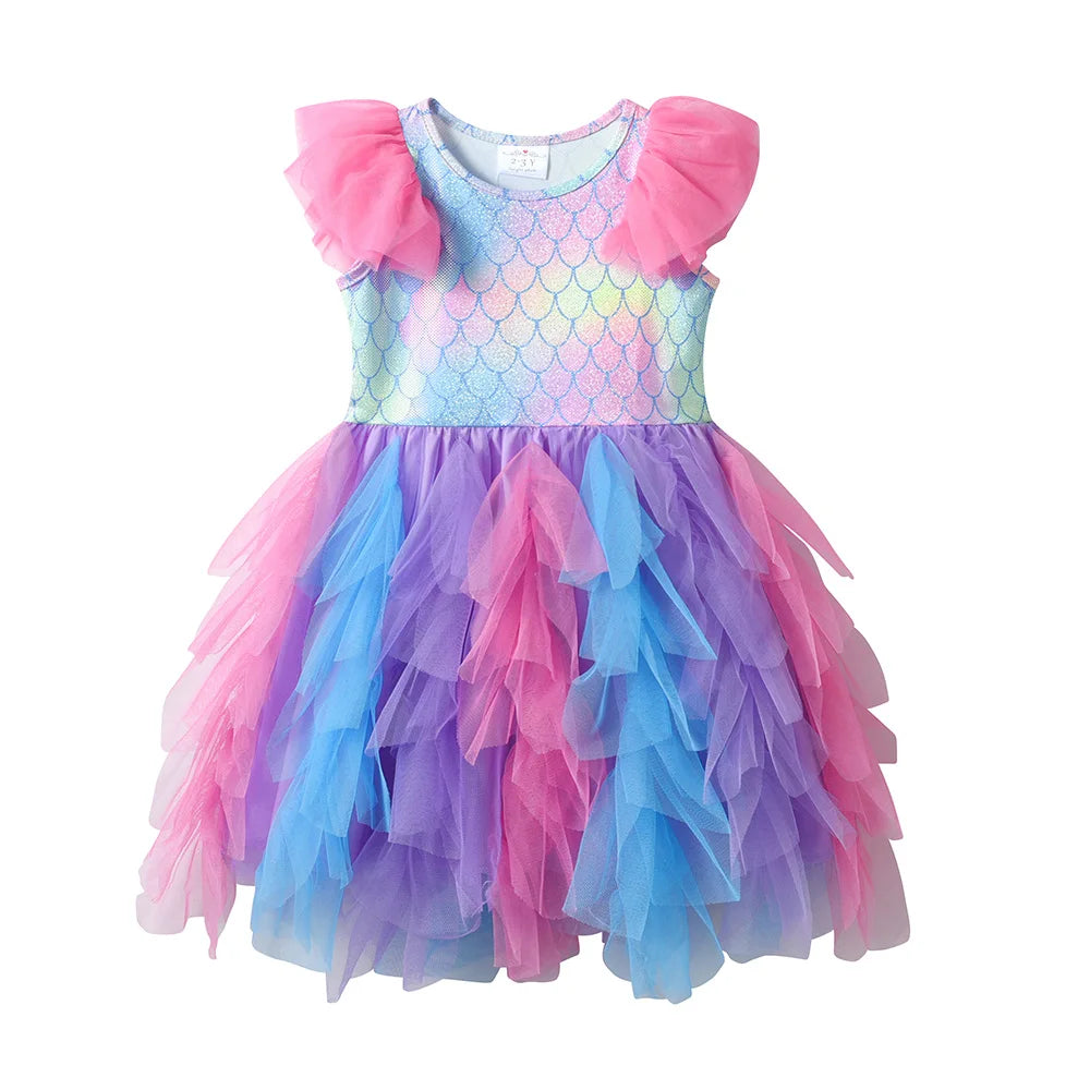 Girls Mermaid Ruffle Tulle Dress (Age 3-12YRS)