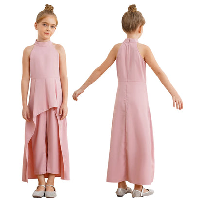 Girls Elegant Sleeveless High-Low Skirted Jumpsuit (Age 6-16YRS)