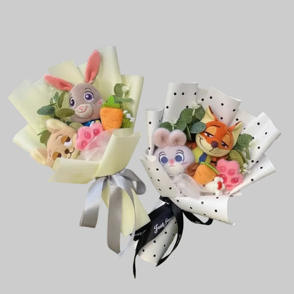 Zootopia Plush Bouquet – Judy Hopps & Nick Wilde | Handmade Plush Flower Arrangement • Birthday, Christmas & Valentine’s Gift