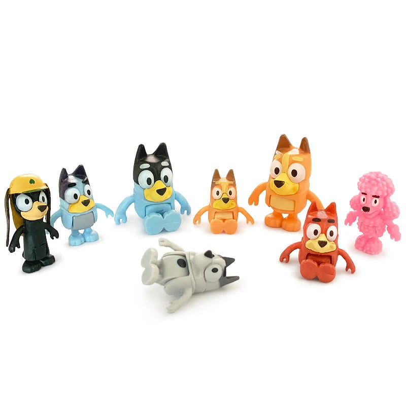 Bluey & Bingo Anime Figure Set – 8-Piece Poseable Model Toys
