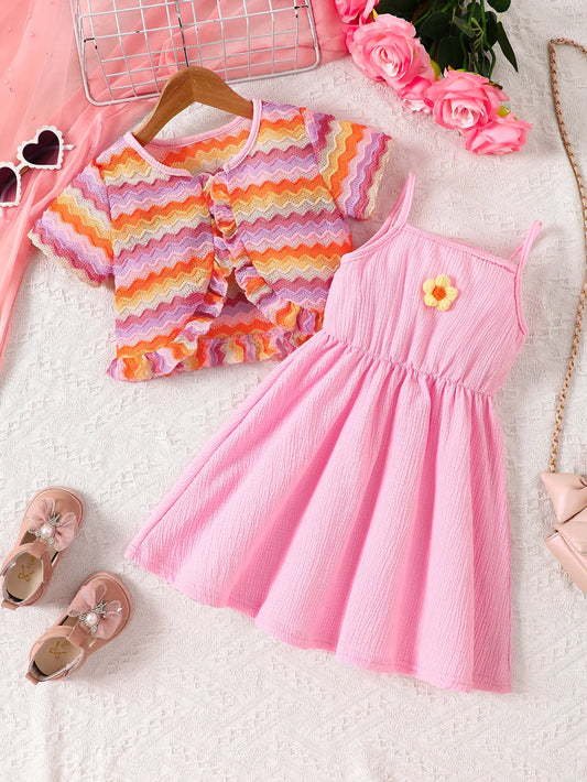 Girls Camisole Dress & Jacquard Cardigan (Age 4-7 YRS)