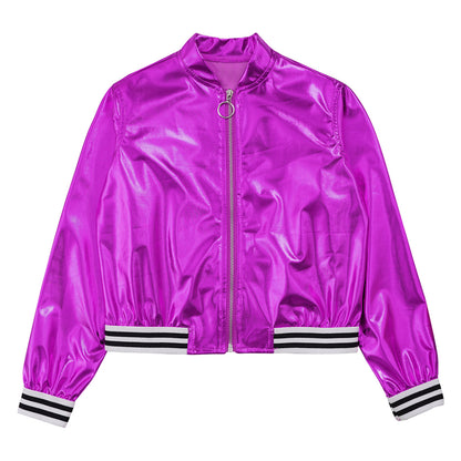Girls Metallic Long Sleeve Zipper Jacket (Age 6-16 YRS)
