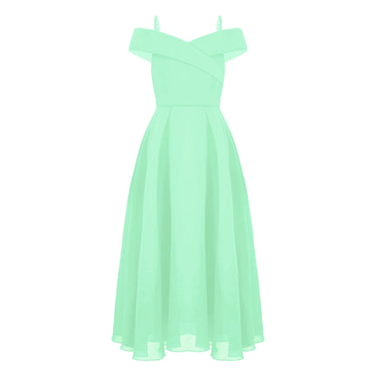 Girls Chiffon Off-the-Shoulder Adjustable A-Line Dress (Age 4-16 YRS)