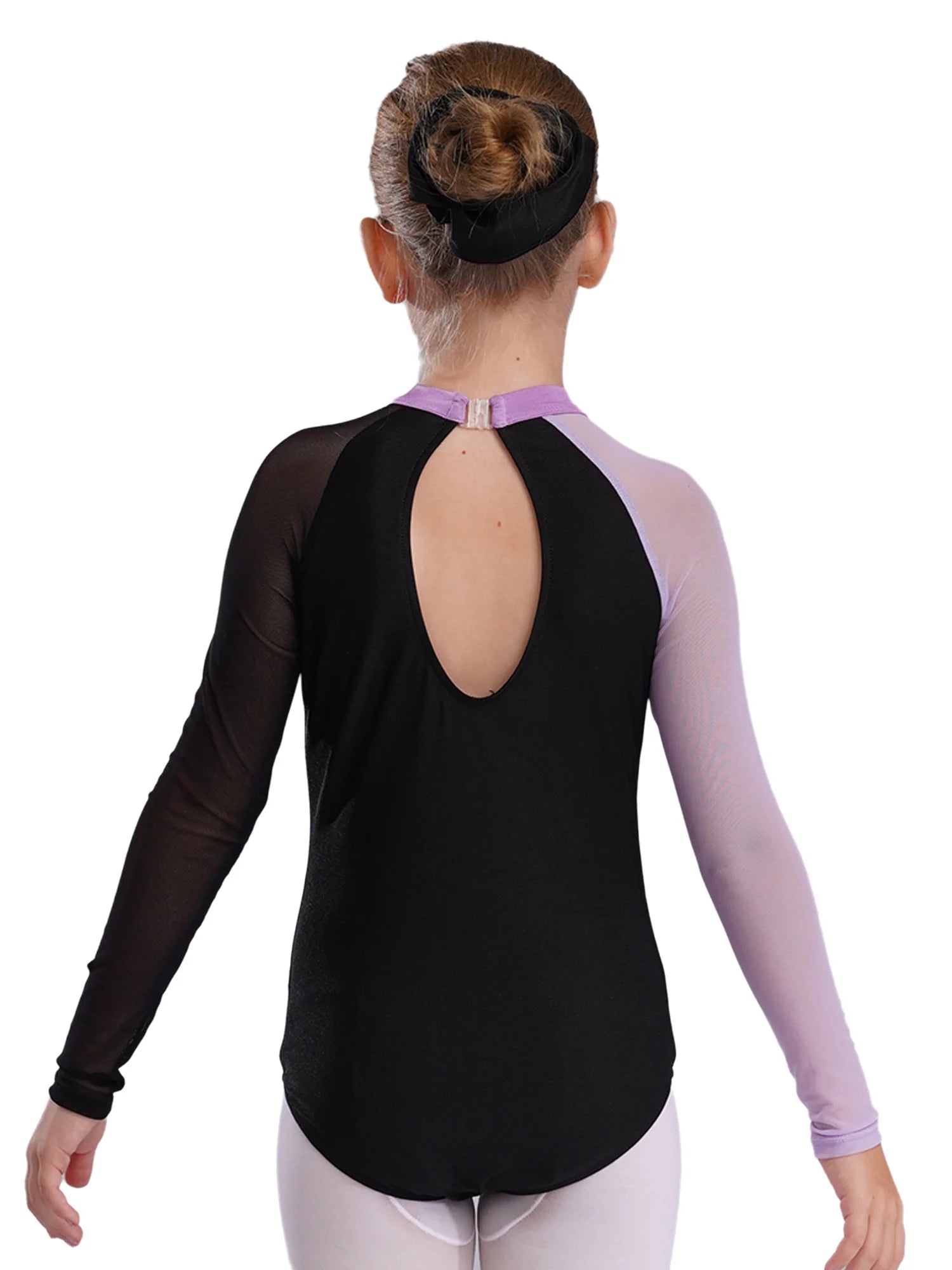 Girls Ballet Dance Leotard Gymnastics Rhinestones Sheer Mesh Long Sleeve (Age 4-16 YRS)