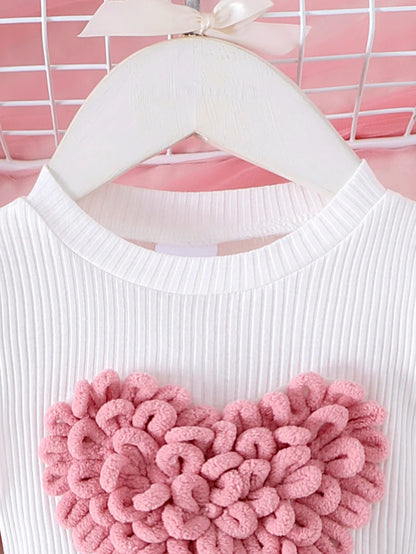 Baby/Toddler Girls Bubble Sleeve Heart Top + Pink Short Skirt Set (Age 6M-3 YRS)
