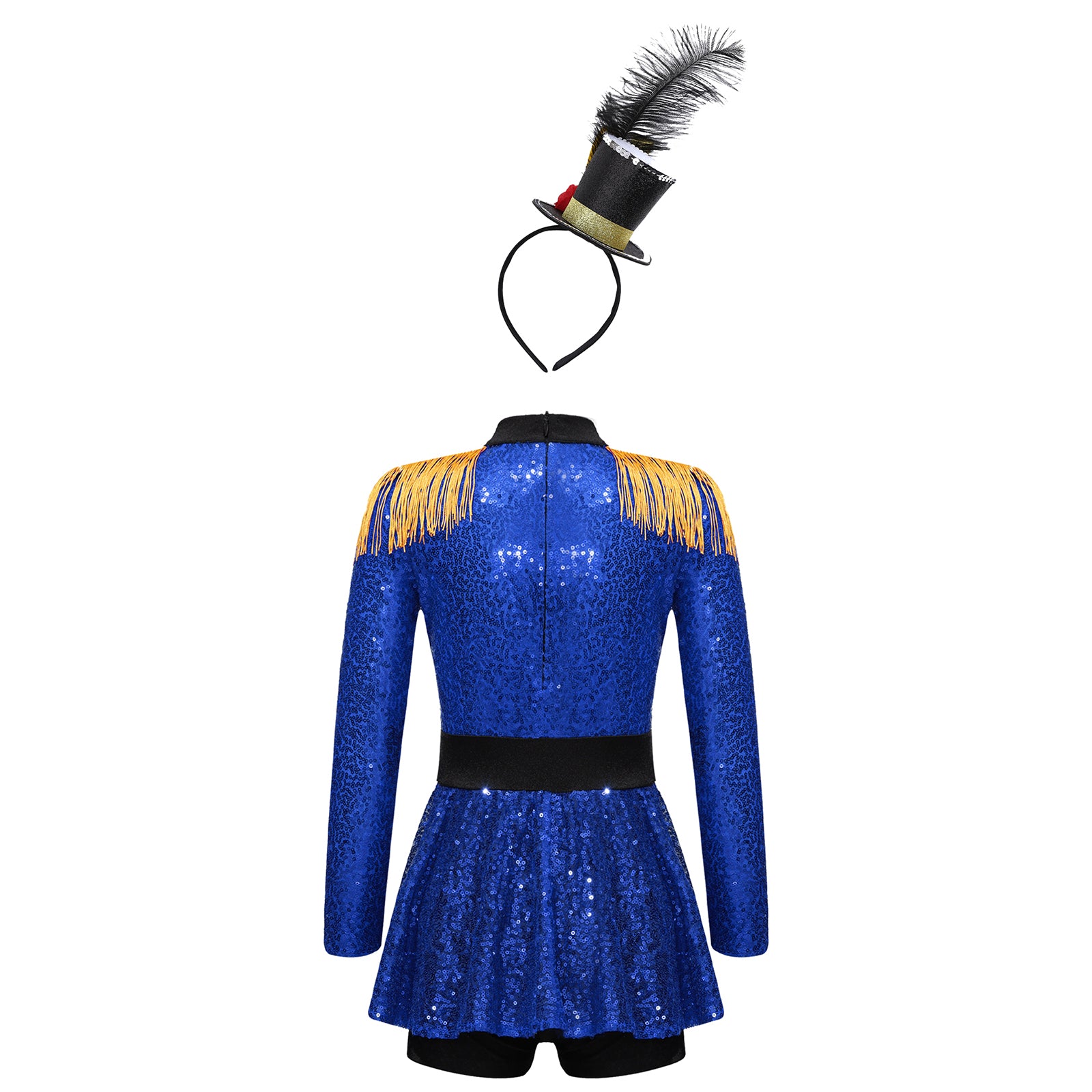 Girls Halloween Circus Ringmaster Costume Long Sleeve Sequin Leotard Dress (Age 6-14YRS)