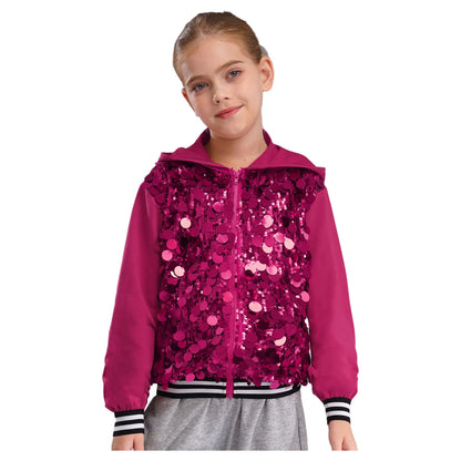 Girls Metallic Shiny Sequins Hooded Jacket (Age 6-16 YRS)