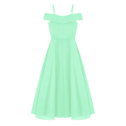 Girls Chiffon Off-the-Shoulder Adjustable A-Line Dress (Age 4-16 YRS)