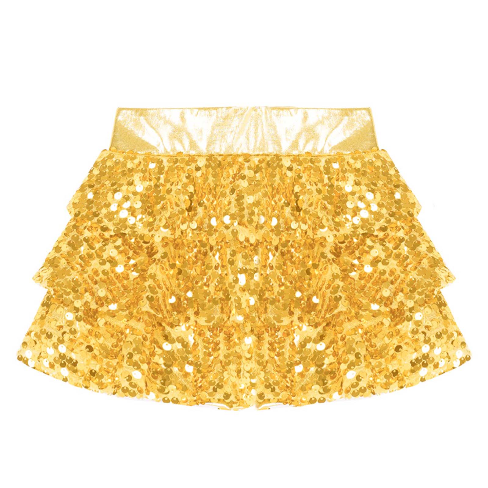 Girls Tiered Ruffle Dance Metallic Shiny Shorts (Age 4-16 YEARS)