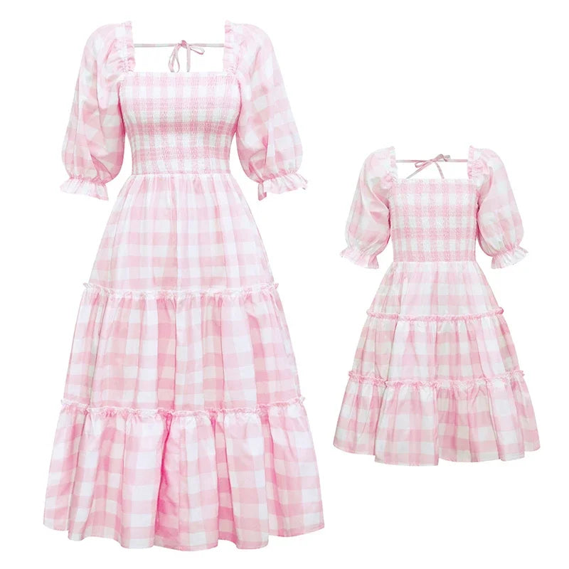 Mother & Daughter Pink Checked Matching Dress (Mommy & Me)