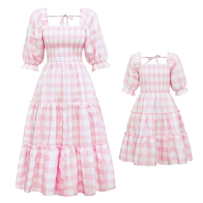 Mother & Daughter Pink Checked Matching Dress (Mommy & Me)