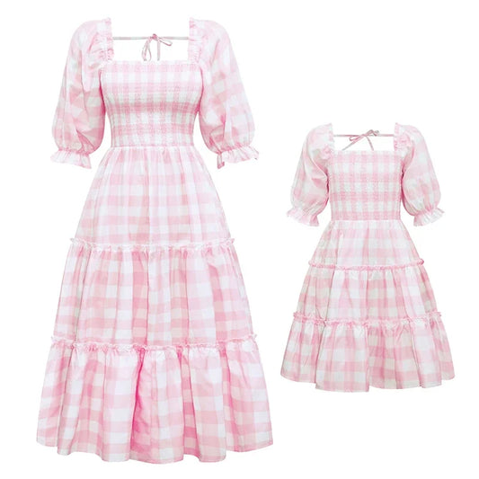 Mother & Daughter Pink Checked Matching Dress (Mommy & Me)