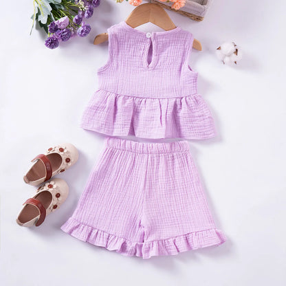 Baby/Toddler Sleeveless Bowknot Ruffled Vest Camisole & Shorts (Age 6M-5YRS)