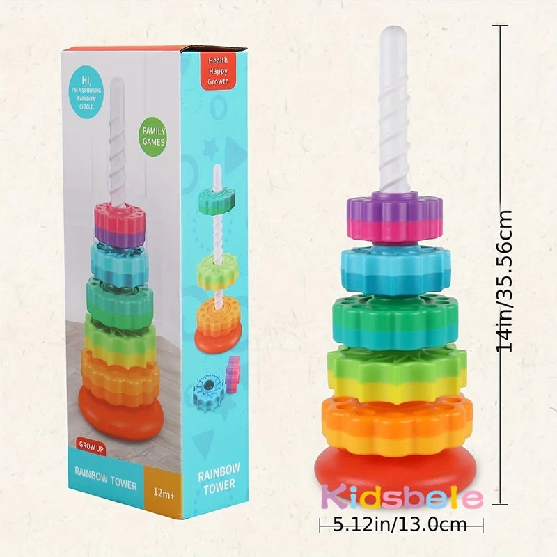 Rotating Rainbow Spinning Stacking Baby Toys Multi