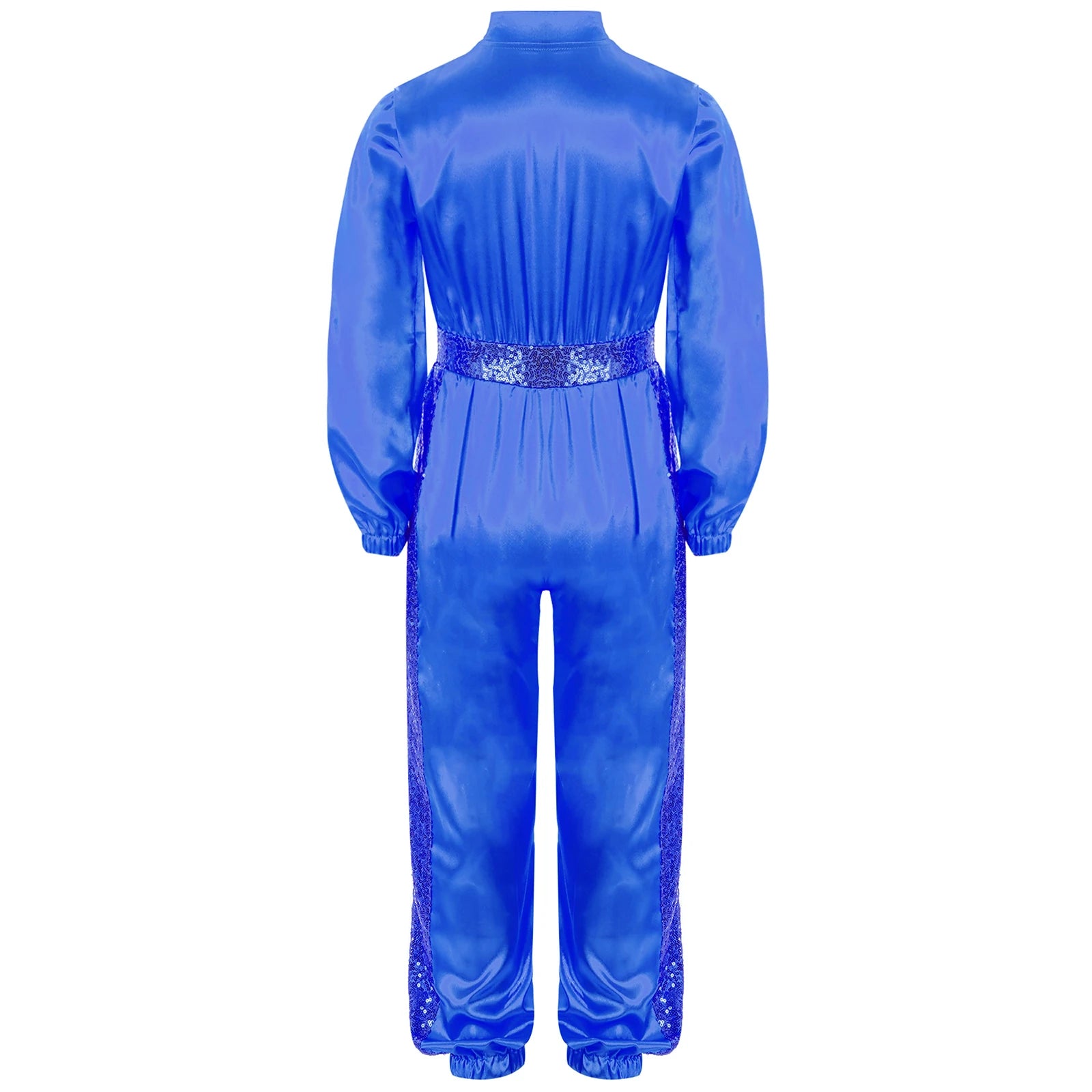Girls Sequin Satin m Long Sleeve Zipper Jumpsuit (Age 6-16 YRS)